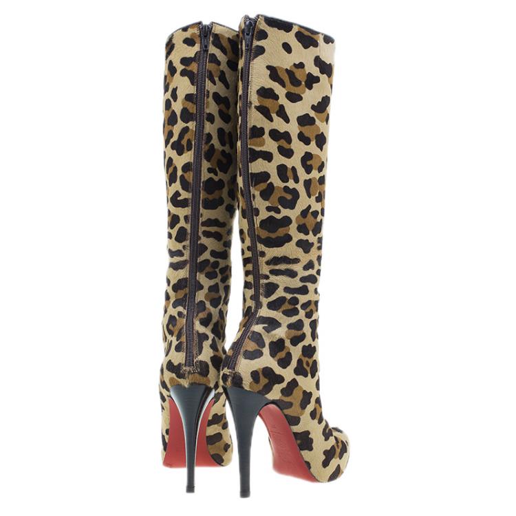مملوكة مسبقًا Christian Louboutin Leopard Pony Hair Fifi Botta Knee Boots Size 37
