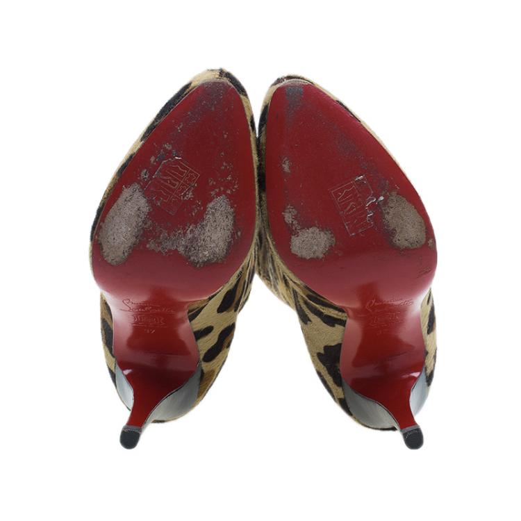مملوكة مسبقًا Christian Louboutin Leopard Pony Hair Fifi Botta Knee Boots Size 37