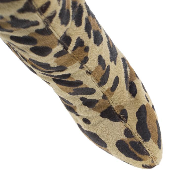 مملوكة مسبقًا Christian Louboutin Leopard Pony Hair Fifi Botta Knee Boots Size 37