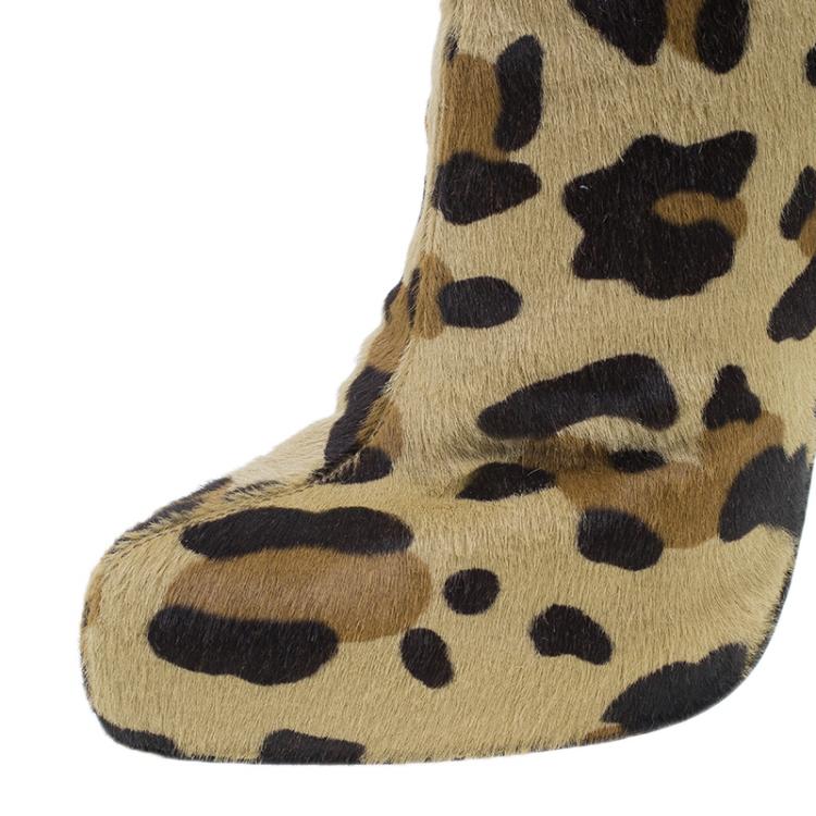مملوكة مسبقًا Christian Louboutin Leopard Pony Hair Fifi Botta Knee Boots Size 37