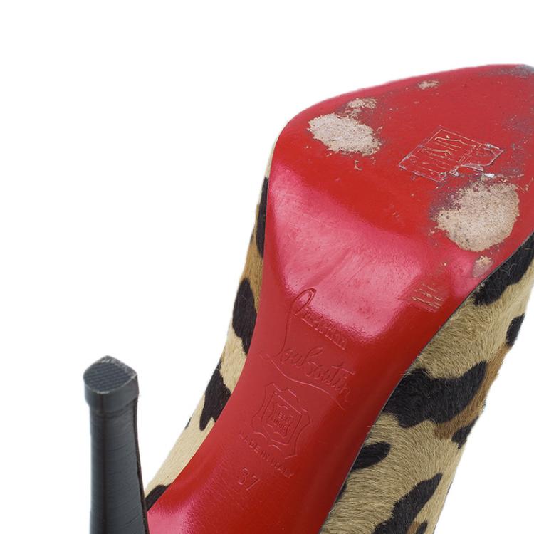 مملوكة مسبقًا Christian Louboutin Leopard Pony Hair Fifi Botta Knee Boots Size 37
