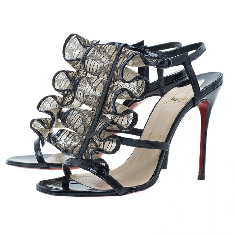 Pre Owned Christian Louboutin Black Leather and Mesh Fortitia Sandals Size 37 