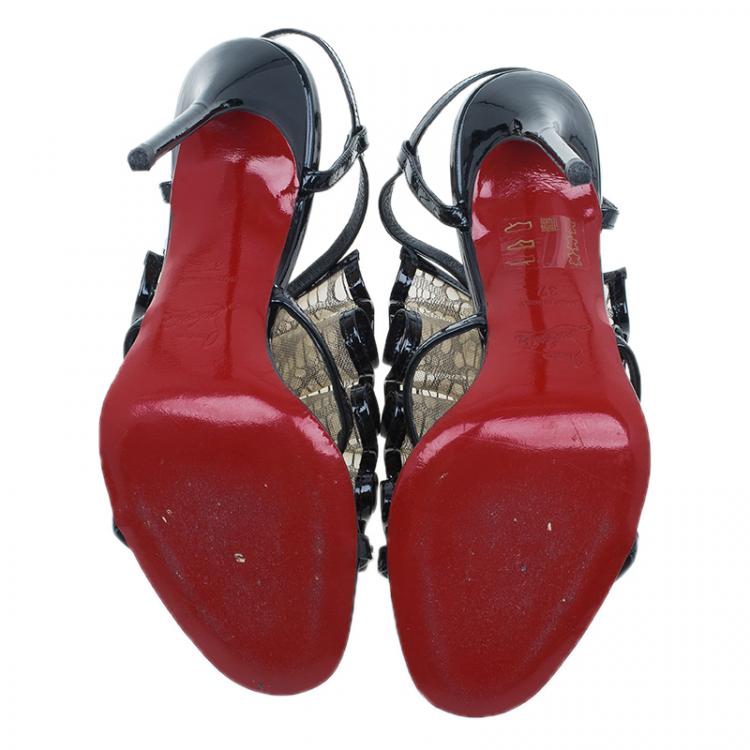 Pre Owned Christian Louboutin Black Leather and Mesh Fortitia Sandals Size 37 