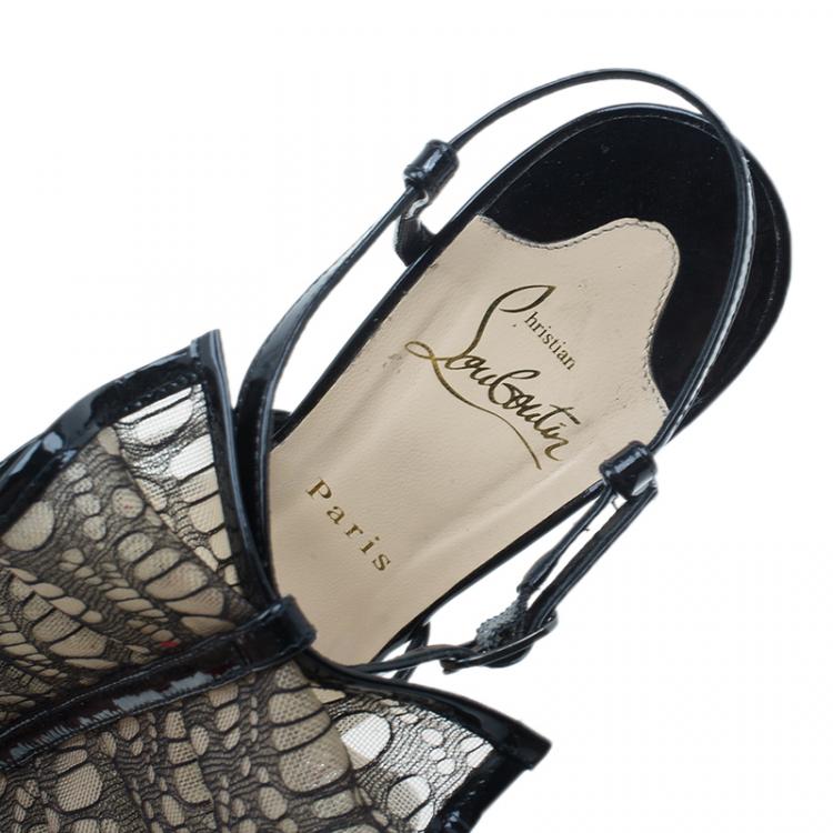 Pre Owned Christian Louboutin Black Leather and Mesh Fortitia Sandals Size 37 
