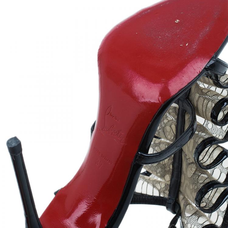 Pre Owned Christian Louboutin Black Leather and Mesh Fortitia Sandals Size 37 