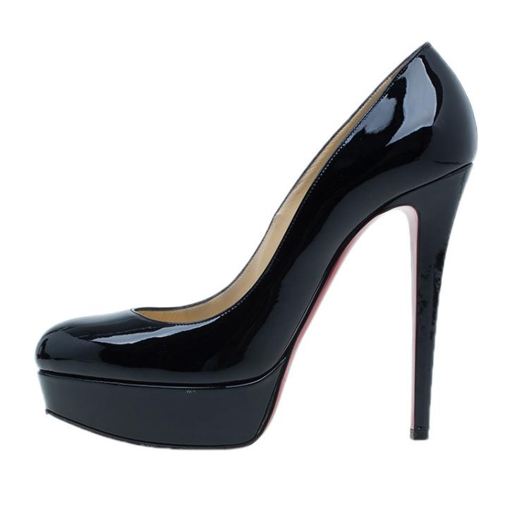 Pre Owned Christian Louboutin Black Patent Bianca Platform Pumps Size 38.5 
