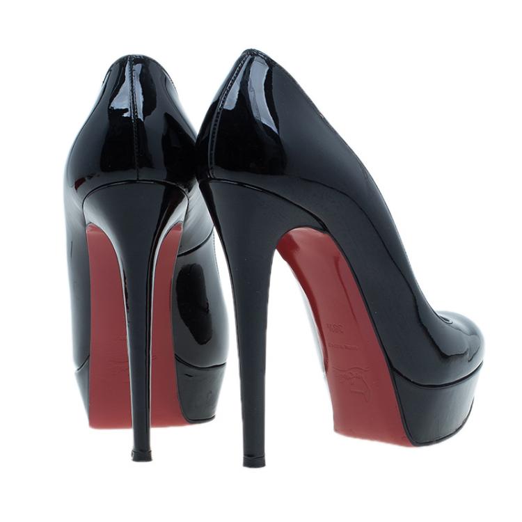 Pre Owned Christian Louboutin Black Patent Bianca Platform Pumps Size 38.5 