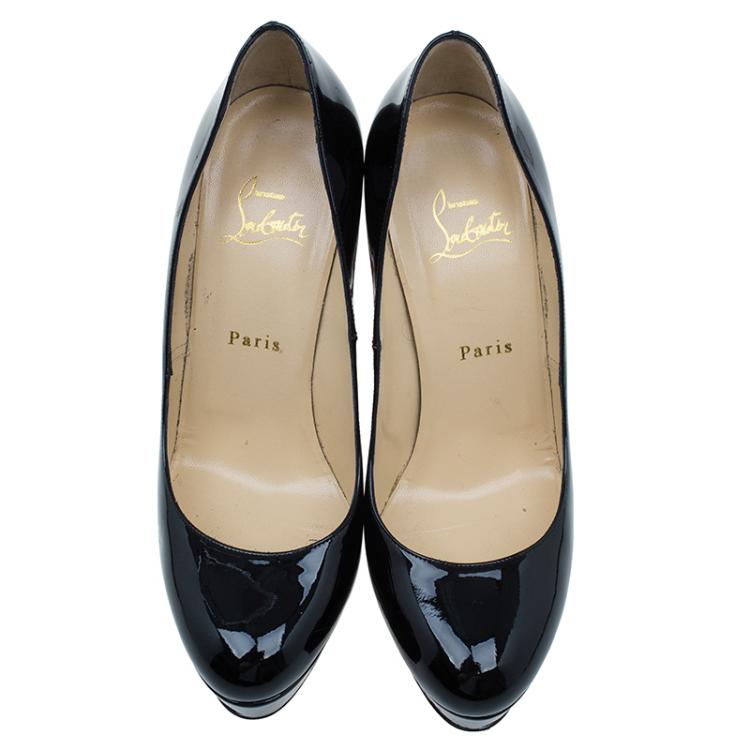 Pre Owned Christian Louboutin Black Patent Bianca Platform Pumps Size 38.5 