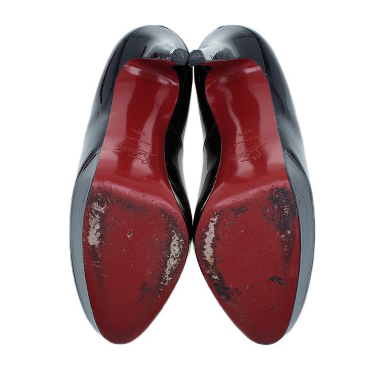 Pre Owned Christian Louboutin Black Patent Bianca Platform Pumps Size 38.5 