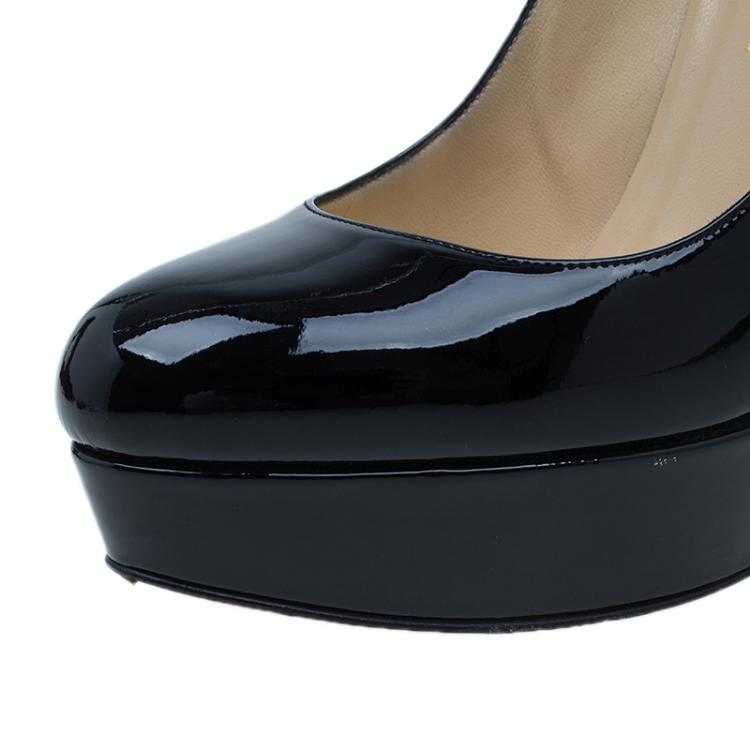 Pre Owned Christian Louboutin Black Patent Bianca Platform Pumps Size 38.5 