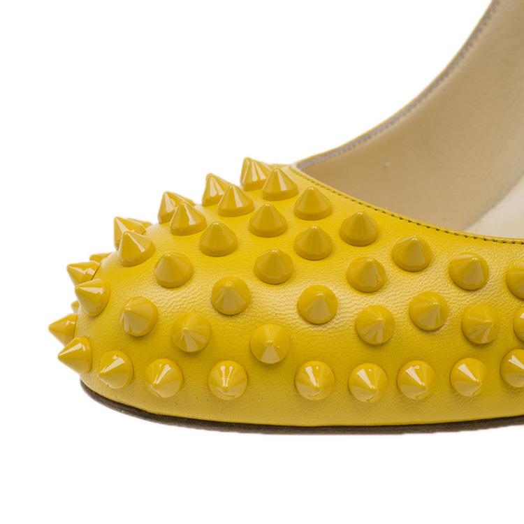 Pre Owned Christian Louboutin Yellow Patent Fifi Spike Pumps Size 40.5