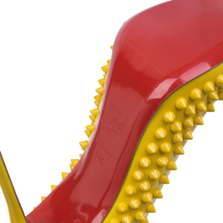 Pre Owned Christian Louboutin Yellow Patent Fifi Spike Pumps Size 40.5