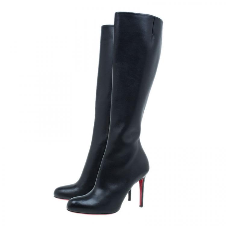 Pre Owned Christian Louboutin Black Leather Fifi Botta Knee Boots Size 40.5