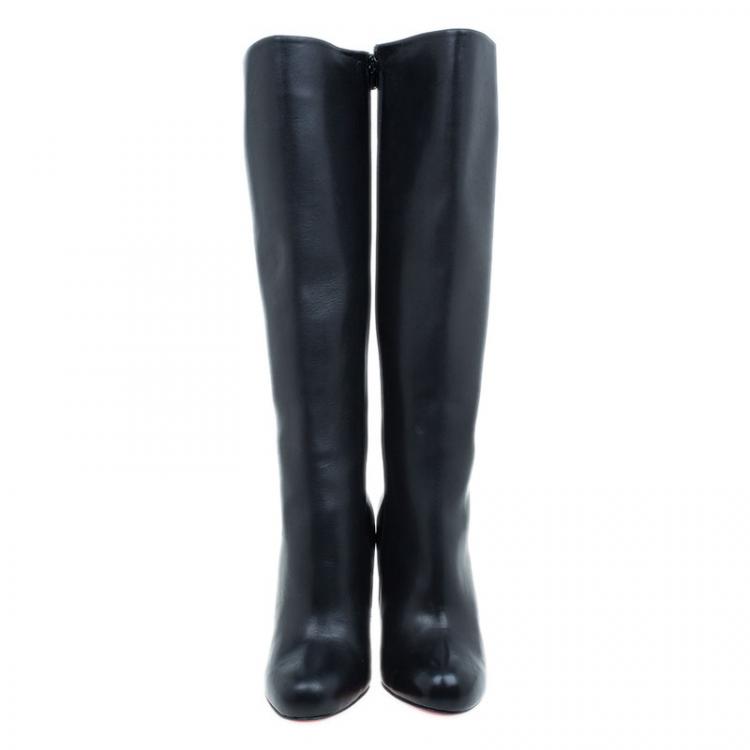Pre Owned Christian Louboutin Black Leather Fifi Botta Knee Boots Size 40.5