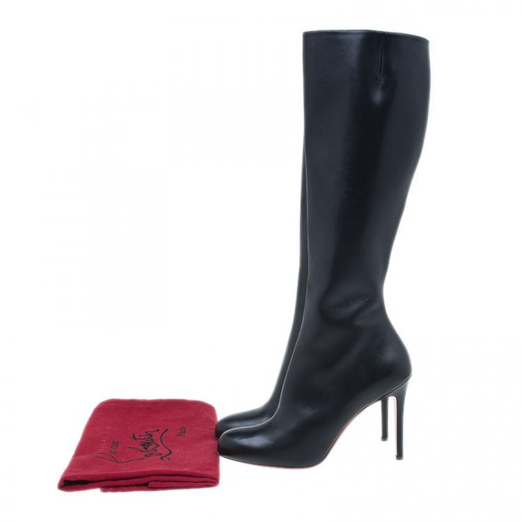 Pre Owned Christian Louboutin Black Leather Fifi Botta Knee Boots Size 40.5