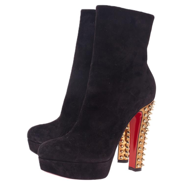 Pre Owned Christian Louboutin Black Suede Taclou Ankle Boots Size 38.5