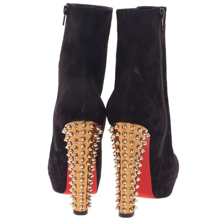 Pre Owned Christian Louboutin Black Suede Taclou Ankle Boots Size 38.5