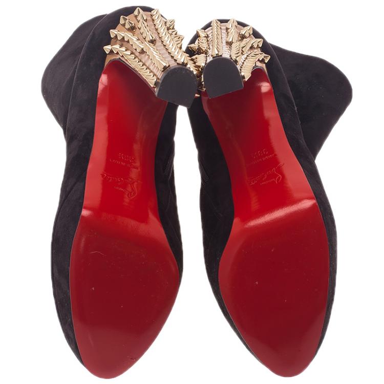 Pre Owned Christian Louboutin Black Suede Taclou Ankle Boots Size 38.5
