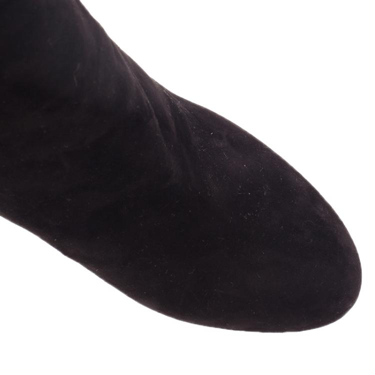 Pre Owned Christian Louboutin Black Suede Taclou Ankle Boots Size 38.5