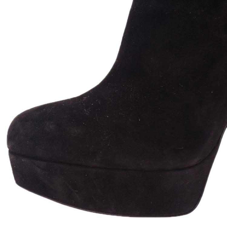 Pre Owned Christian Louboutin Black Suede Taclou Ankle Boots Size 38.5