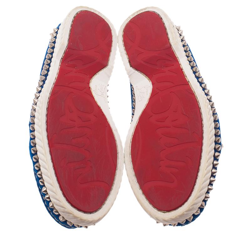 Pre Owned Christian Louboutin Blue Suede Steckel Spike Boat Loafers Size 37.5