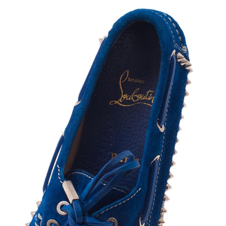 Pre Owned Christian Louboutin Blue Suede Steckel Spike Boat Loafers Size 37.5