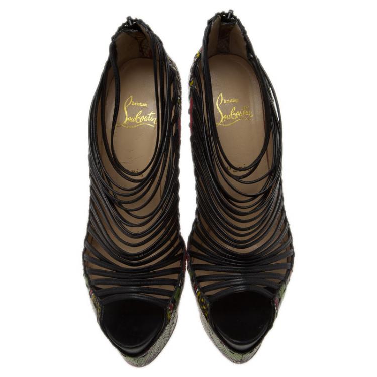 Pre Owned Christian Louboutin Multicolor Python and Pony Hair Zoulou Strappy Platform Sandals Size 40