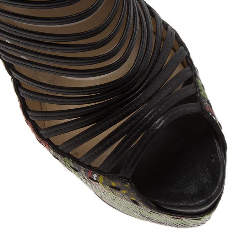 Pre Owned Christian Louboutin Multicolor Python and Pony Hair Zoulou Strappy Platform Sandals Size 40