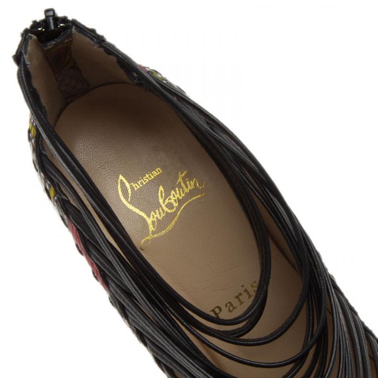 Pre Owned Christian Louboutin Multicolor Python and Pony Hair Zoulou Strappy Platform Sandals Size 40