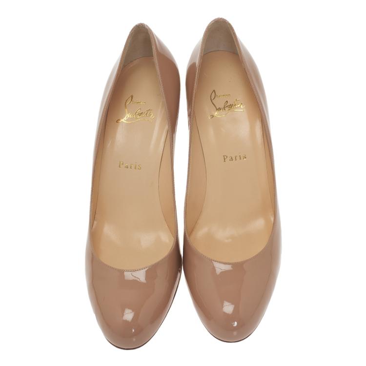Pre Owned Christian Louboutin Beige Patent Simple Pumps Size 41