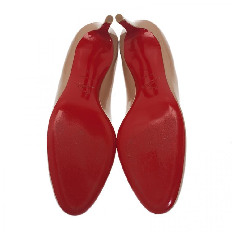 Pre Owned Christian Louboutin Beige Patent Simple Pumps Size 41