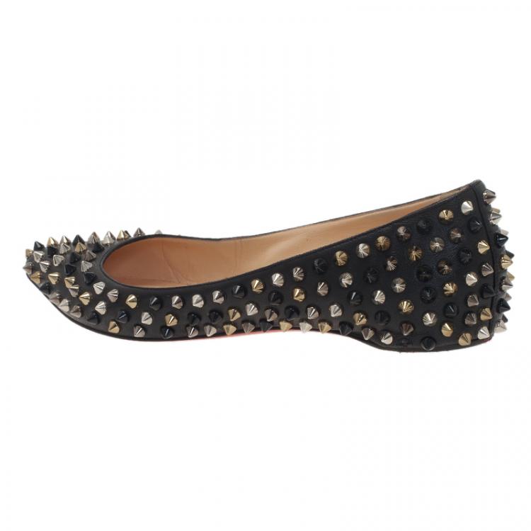 Pre Owned Christian Louboutin Black Leather Pigalle Spike Ballet Flats Size 39