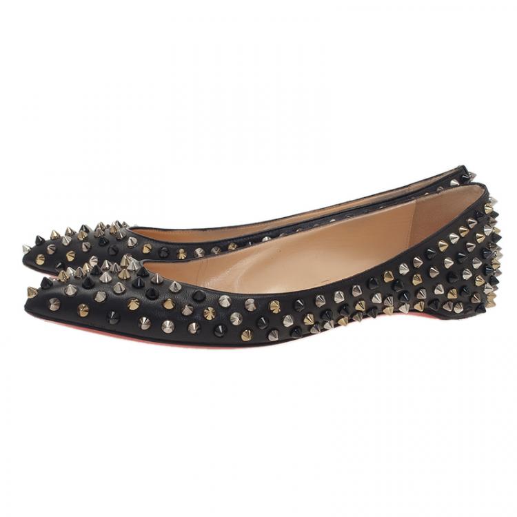 Pre Owned Christian Louboutin Black Leather Pigalle Spike Ballet Flats Size 39