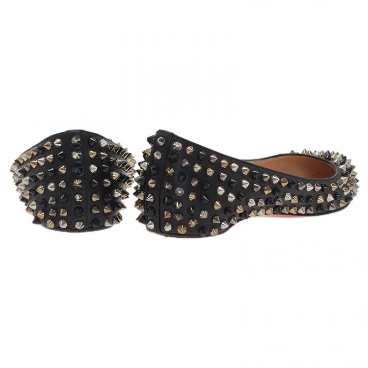 Pre Owned Christian Louboutin Black Leather Pigalle Spike Ballet Flats Size 39