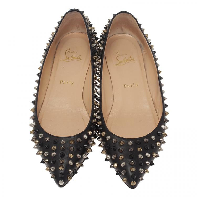 Pre Owned Christian Louboutin Black Leather Pigalle Spike Ballet Flats Size 39