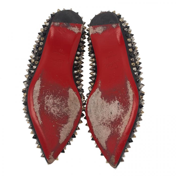 Pre Owned Christian Louboutin Black Leather Pigalle Spike Ballet Flats Size 39