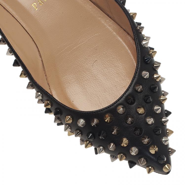 Pre Owned Christian Louboutin Black Leather Pigalle Spike Ballet Flats Size 39