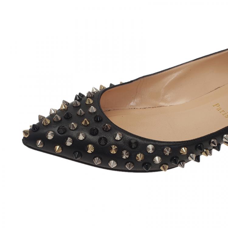 Pre Owned Christian Louboutin Black Leather Pigalle Spike Ballet Flats Size 39
