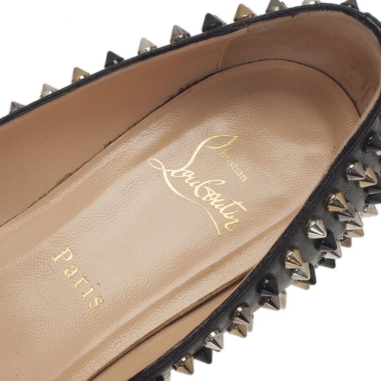Pre Owned Christian Louboutin Black Leather Pigalle Spike Ballet Flats Size 39