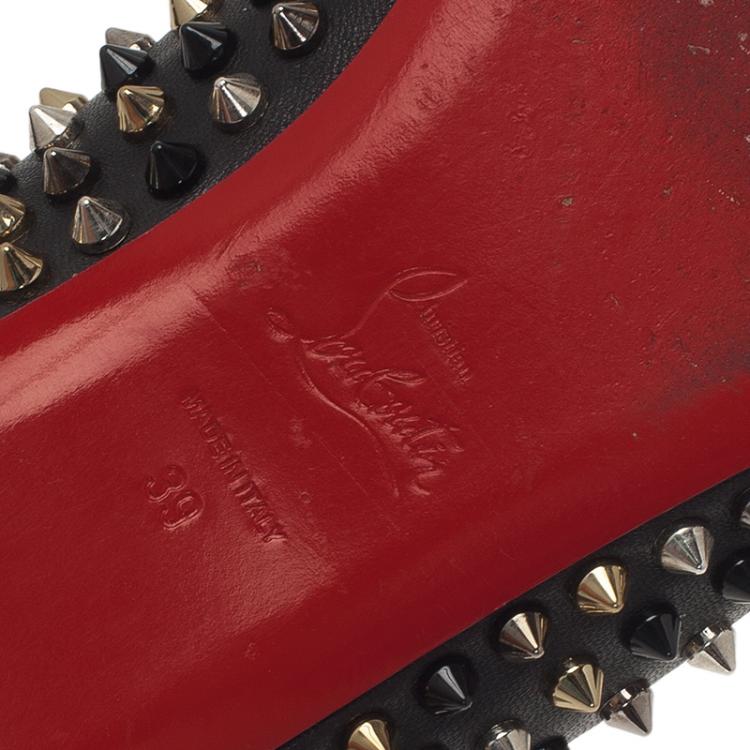Pre Owned Christian Louboutin Black Leather Pigalle Spike Ballet Flats Size 39