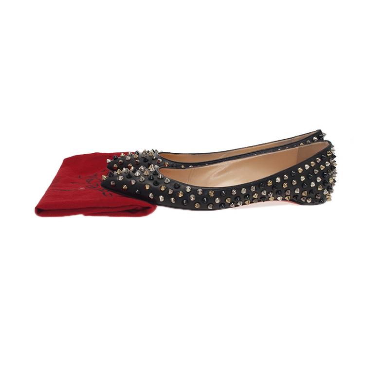 Pre Owned Christian Louboutin Black Leather Pigalle Spike Ballet Flats Size 39