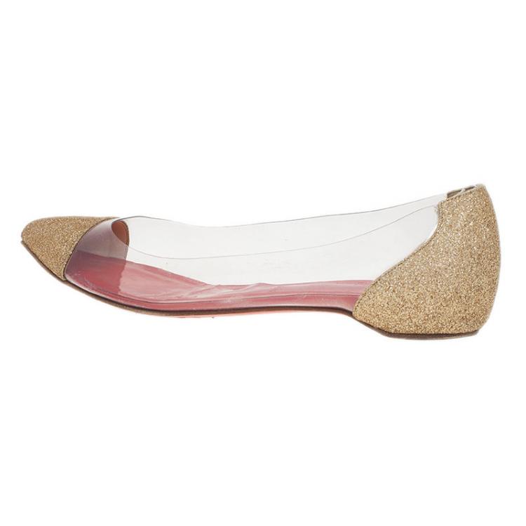 مملوكة مسبقًا Christian Louboutin Gold Glitter and PVC Corbeau Pointed Toe Flats Size 39.5