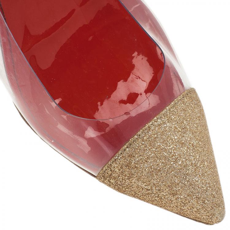 مملوكة مسبقًا Christian Louboutin Gold Glitter and PVC Corbeau Pointed Toe Flats Size 39.5