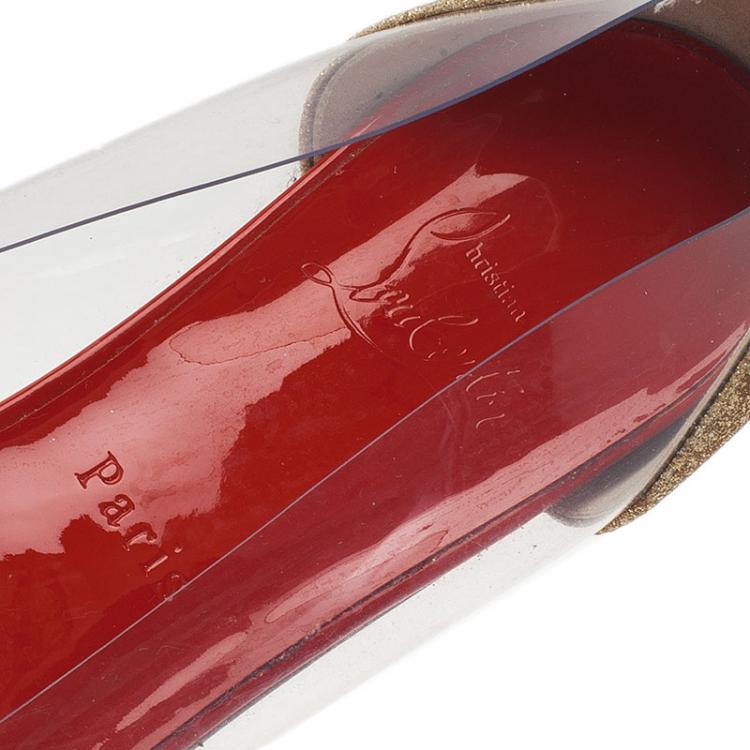 مملوكة مسبقًا Christian Louboutin Gold Glitter and PVC Corbeau Pointed Toe Flats Size 39.5