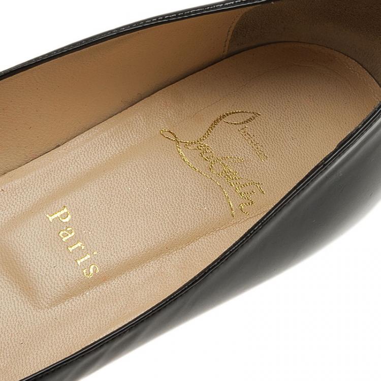 Pre Owned Christian Louboutin Black Patent Leather Turban Peep Toe Ballet Flats Size 39.5
