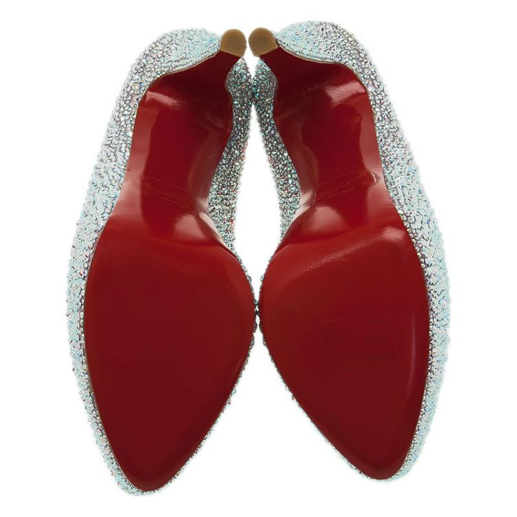 Pre Owned Christian Louboutin Silver Crystal Embellished Suede Daffodile Pumps Size 39