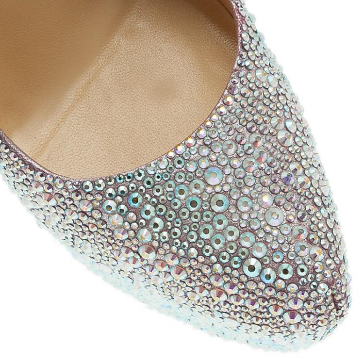 Pre Owned Christian Louboutin Silver Crystal Embellished Suede Daffodile Pumps Size 39