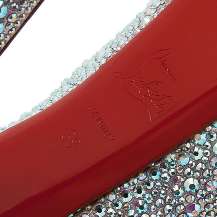 Pre Owned Christian Louboutin Silver Crystal Embellished Suede Daffodile Pumps Size 39