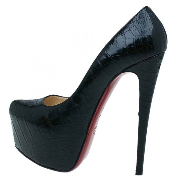 Pre Owned Christian Louboutin Black Crocodile Daffodile Pumps Size 40