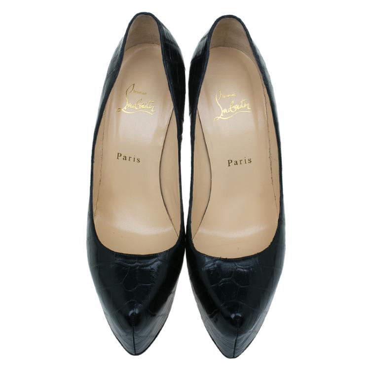 Pre Owned Christian Louboutin Black Crocodile Daffodile Pumps Size 40
